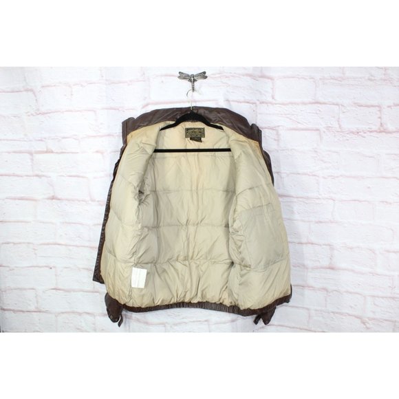 Eddie Bauer Brown Leather Nylon Lined Down Jacket Size L Tall - Picture 9 of 10